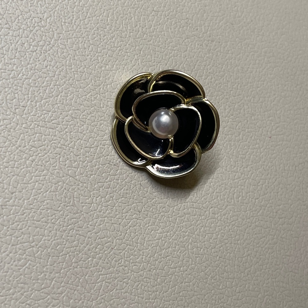 Authentic Chanel Camellia like shape black gold pearl